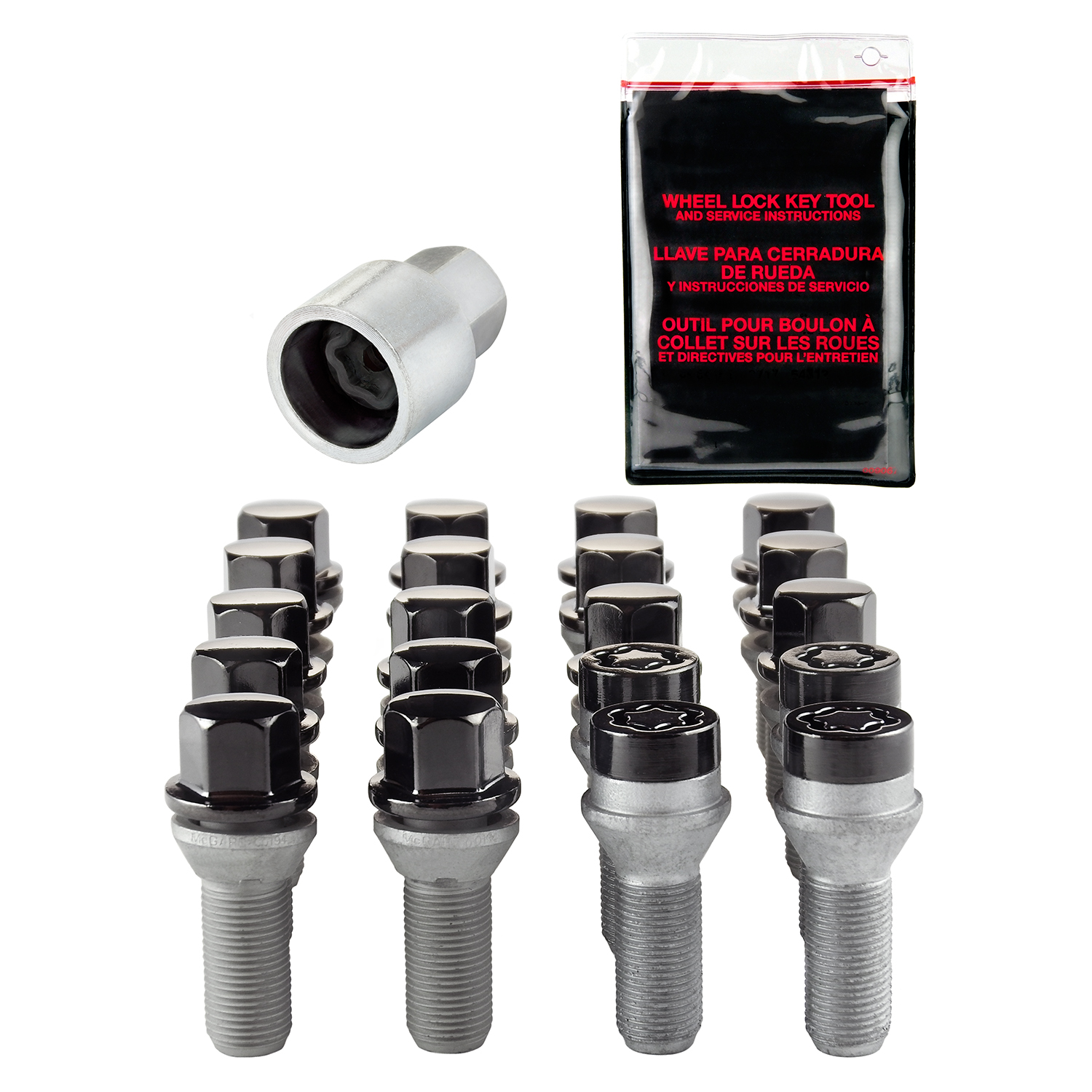McGard Kit Di Installazione Ruote 84844 - 28 Dadi E 4 Blocchi Antifurto, Filetto 9/16-18, Sedile Conico, Cromo/Nero